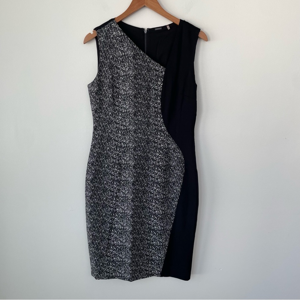 Elie Tahari Lyndsey Tweed Mixed Media Sheath Dress Midi size 8 Black Cream $398 - Picture 4 of 11